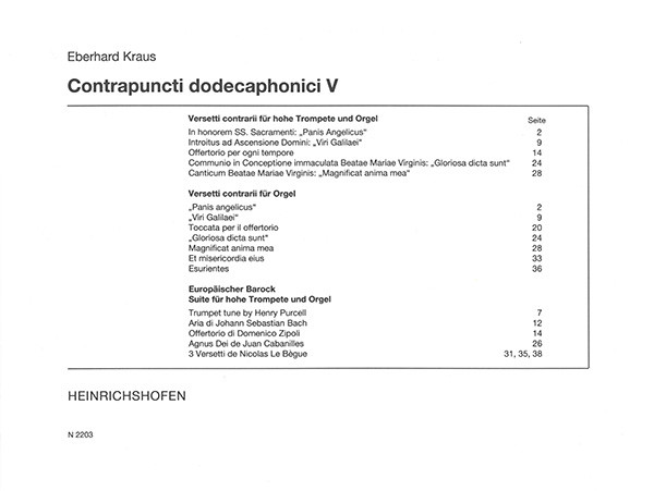 Contrapuncti dodecaphonici | Eberhard Kraus | Heinrichshofen publishing house