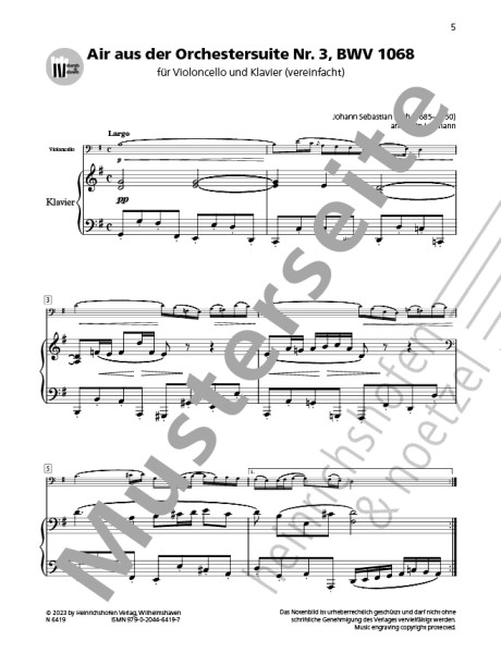Air from the Orchestral Suite No. 3, BWV 1068 | Johann Sebastian Bach | Heinrichshofen publishing house