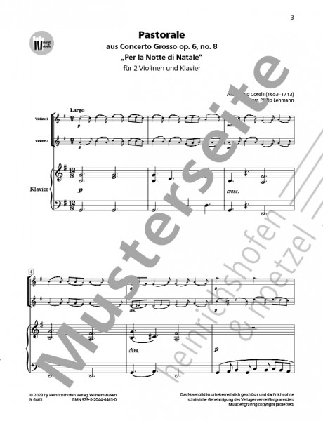 Pastorale aus Concerto Grosso op. 6 Nr. 8 ‘Per la Notte di Natale’ | Arcangelo Corelli | Heinrichshofen publishing house