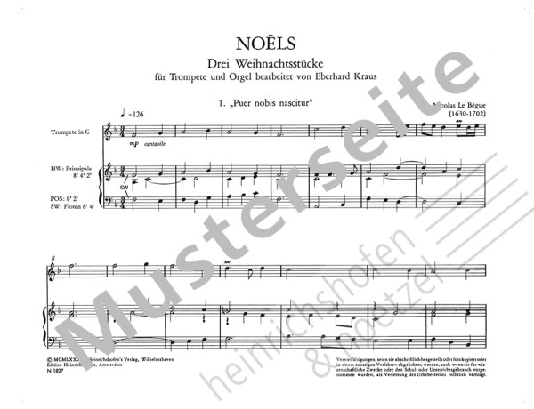 Noëls - Three Christmas pieces | Nicolas le Bègue | Heinrichshofen publishing house