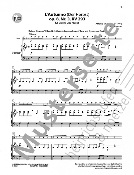 L'Autunno (Autumn) op. 8, no. 3, RV 293 | Antonio Vivaldi | Heinrichshofen publishing house