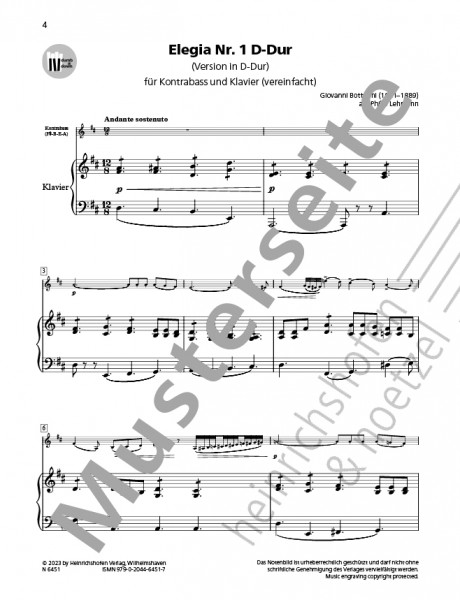 Elegia No.1 in D major | Giovanni Bottesini | Heinrichshofen publishing house