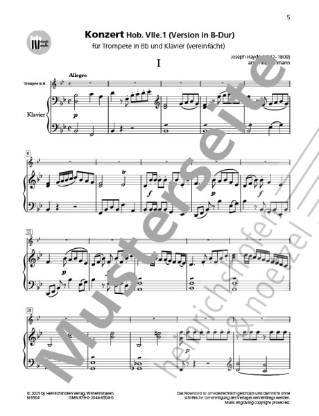 Concerto Hob. Vlle.1 | Joseph Haydn | Simplified piano accompaniment | Heinrichshofen publishing house