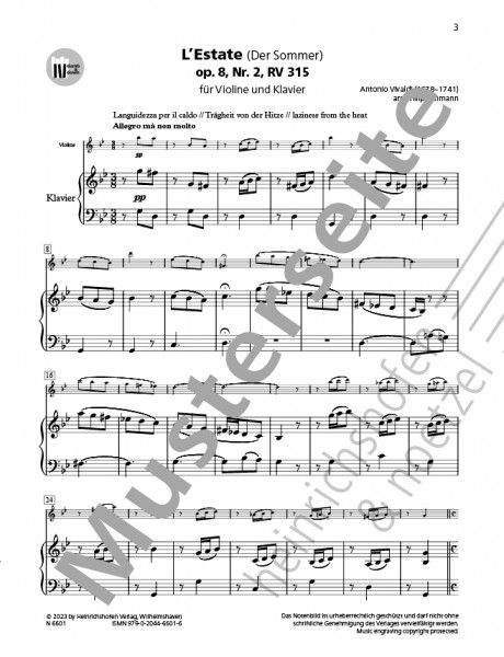 L'Estate (The Summer) op. 8 no. 2, RV 315 | Antonio Vivaldi | Heinrichshofen publishing house