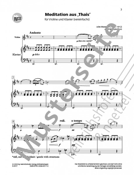 Meditation from ‘Thais’ | Jules Massenet | Heinrichshofen publishing house