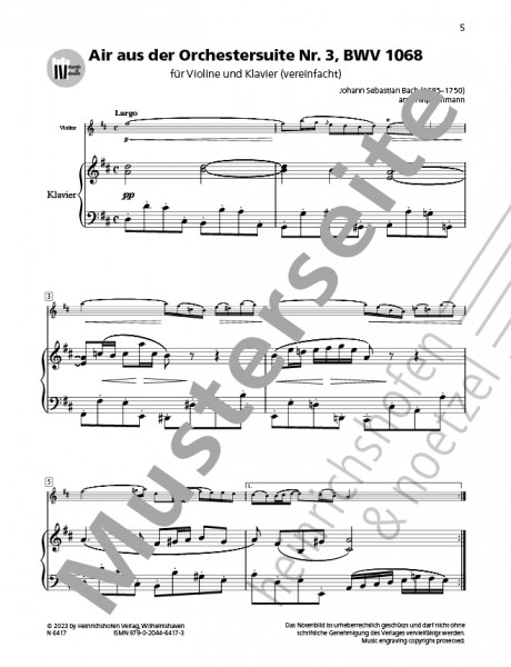 Air from the Orchestral Suite No. 3, BWV 1068 | Johann Sebastian Bach | Heinrichshofen publishing house