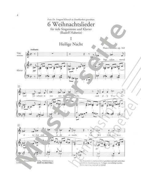 6 Christmas carols, Op. 161 | Hans Fleischer | Heinrichshofen publishing house