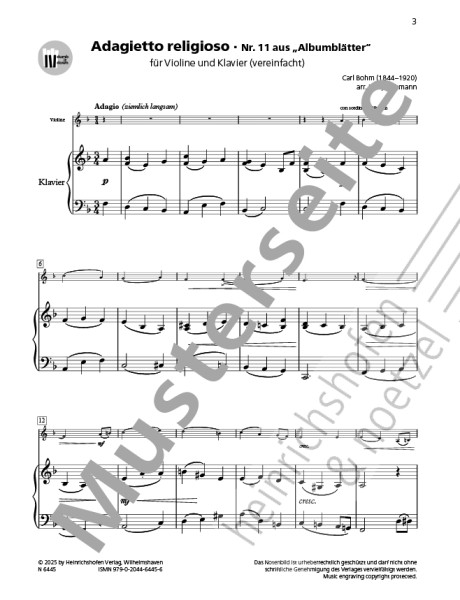 Adagietto religioso, No. 11 from "Albumblätter" | Carl Bohm | Heinrichshofen publishing house