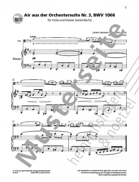 Air from the Orchestral Suite No. 3, BWV 1068 | Johann Sebastian Bach | Heinrichshofen publishing house