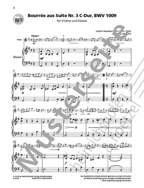 Bourrée from Suite No. 3 in C major | Johann Sebastian Bach | Heinrichshofen publishing house