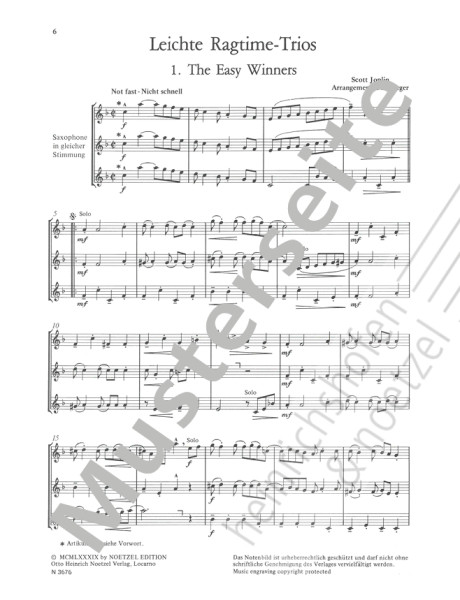 Easy ragtime trios | Scott Joplin, Uwe Heger | Heinrichshofen publishing house