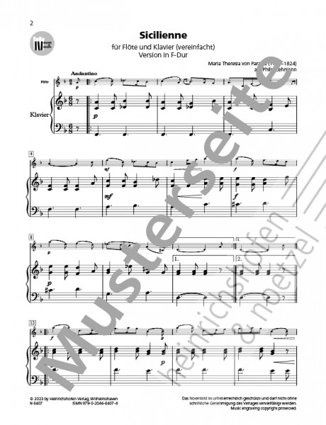 Sicilienne | Maria Theresia von Paradis | Heinrichshofen publishing house