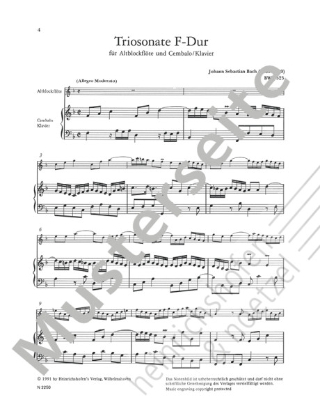 Trio Sonata in F major | after BWV 525 | Johann Sebastian Bach | Heinrichshofen publishing house