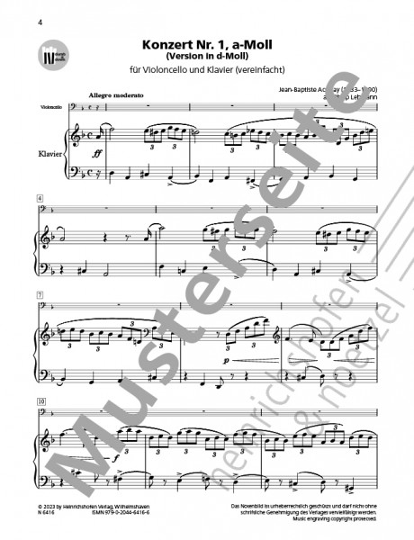 Concerto No. 1 in A minor (version in D minor) | Jean-Baptiste Accolay | Heinrichshofen publishing house