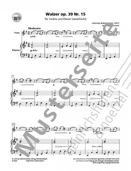 Waltz op. 39, No. 15 | Johannes Brahms | Heinrichshofen publishing house