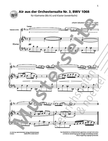 Air from the Orchestral Suite No. 3, BWV 1068 | Johann Sebastian Bach | Heinrichshofen publishing house