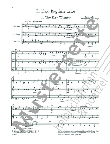 Easy ragtime trios | Scott Joplin, Uwe Heger | Heirnichshofen publishing house
