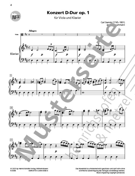 Concerto in D major op. 1 | Carl Stamitz | Heinrichshofen publishing house