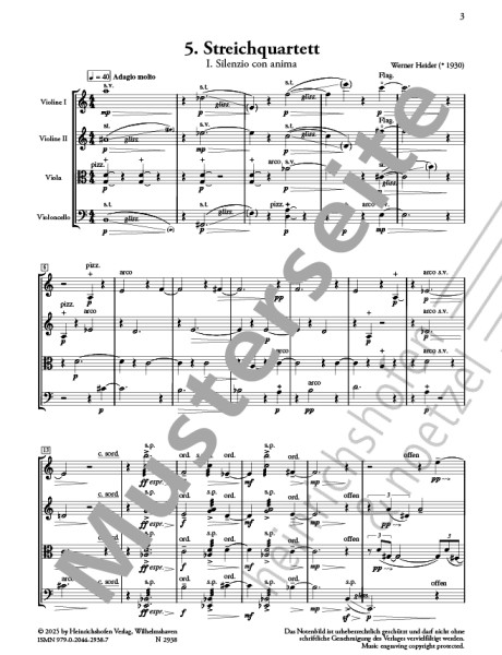 5th string quartet | Werner Heider | Heinrichshofen publishing house