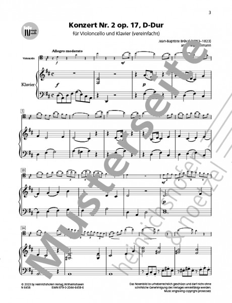 Concerto No. 2 op. 17, D major | Jean-Baptiste Bréval | Heinrichshofen publishing house