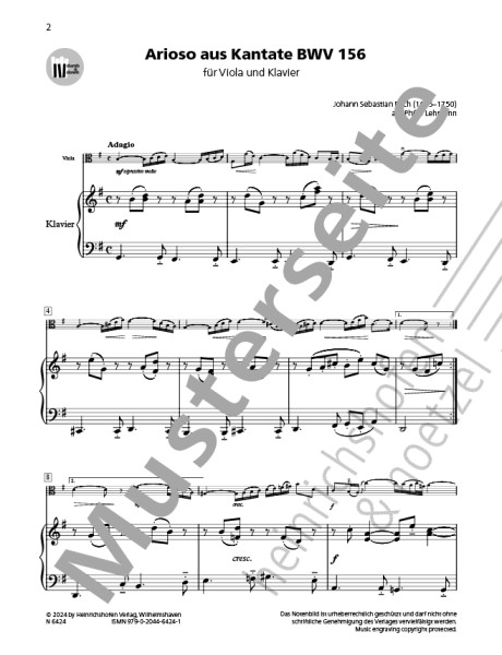 Arioso from Cantata BWV 156 | Johann Sebastian Bach | Heinrichshofen publishing house
