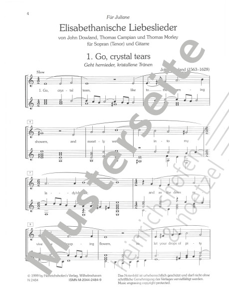 Elizabethan love songs | John Dowland, Thomas Campain, Thomas Morley | Heinrichshofen publishing house