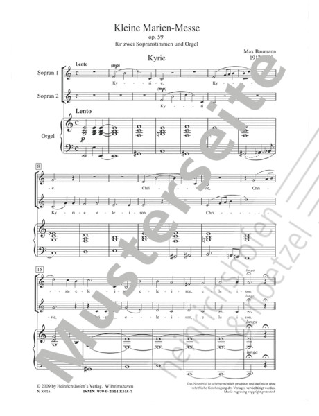 Little Marian Mass Op. 59 | Max Baumann | Heinrichshofen publishing house