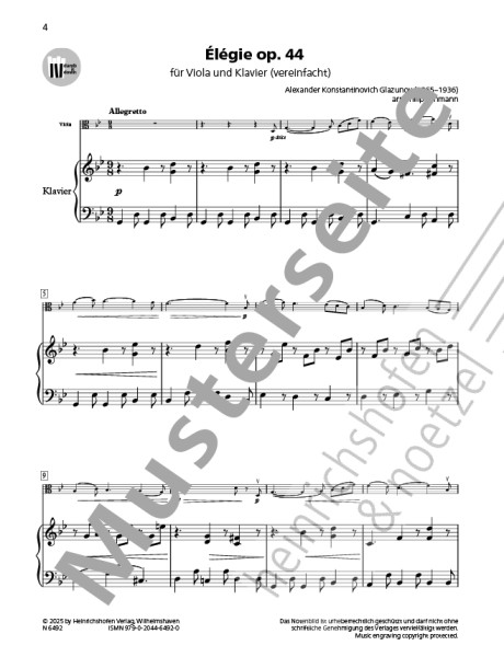 Elegy, Op. 44 | Alexander Konstantinovich Glazunov | Heinrichshofen publishing house